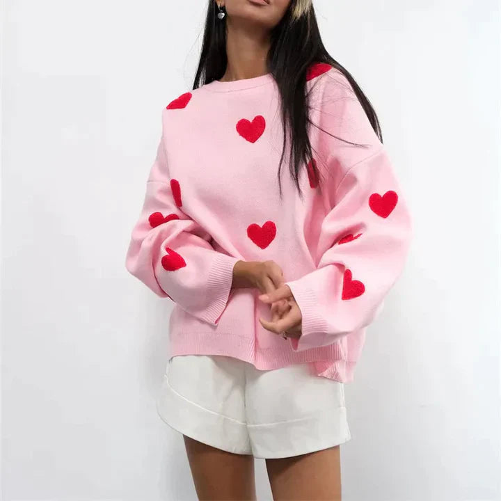 Knitted Heart Pullover – Cozy Women's Sweater for Casual and Chic Style