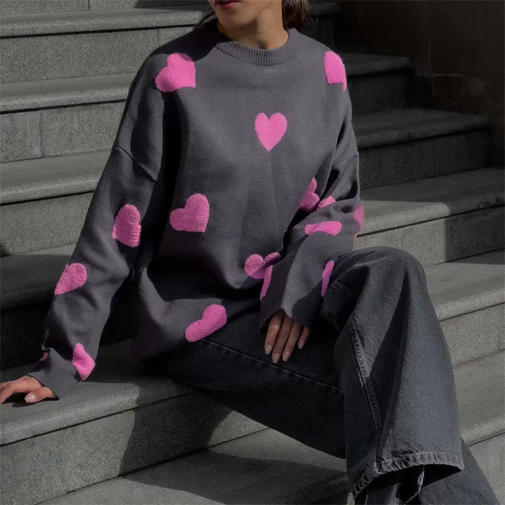 Knitted Heart Pullover – Cozy Women's Sweater for Casual and Chic Style