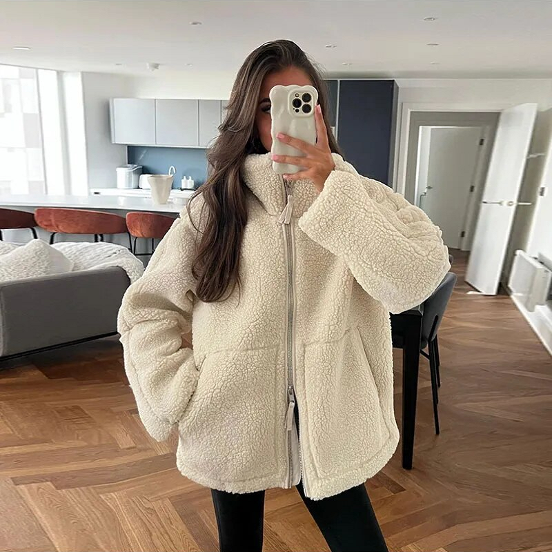 Cozy Teddy Coat Jacket – Warm Fleece Outerwear for Women, Stylish Winter Fashion