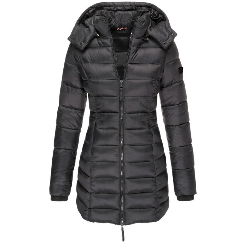 Down Jacket with Hood for Women – Warm Insulated Zippered Winter Coat