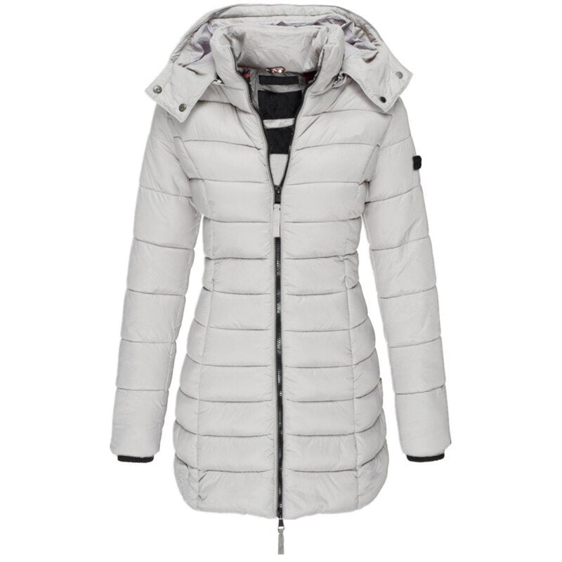 Down Jacket with Hood for Women – Warm Insulated Zippered Winter Coat