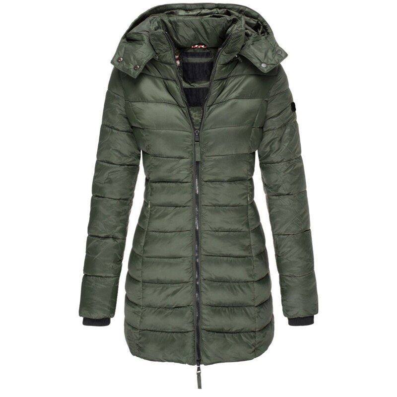 Down Jacket with Hood for Women – Warm Insulated Zippered Winter Coat